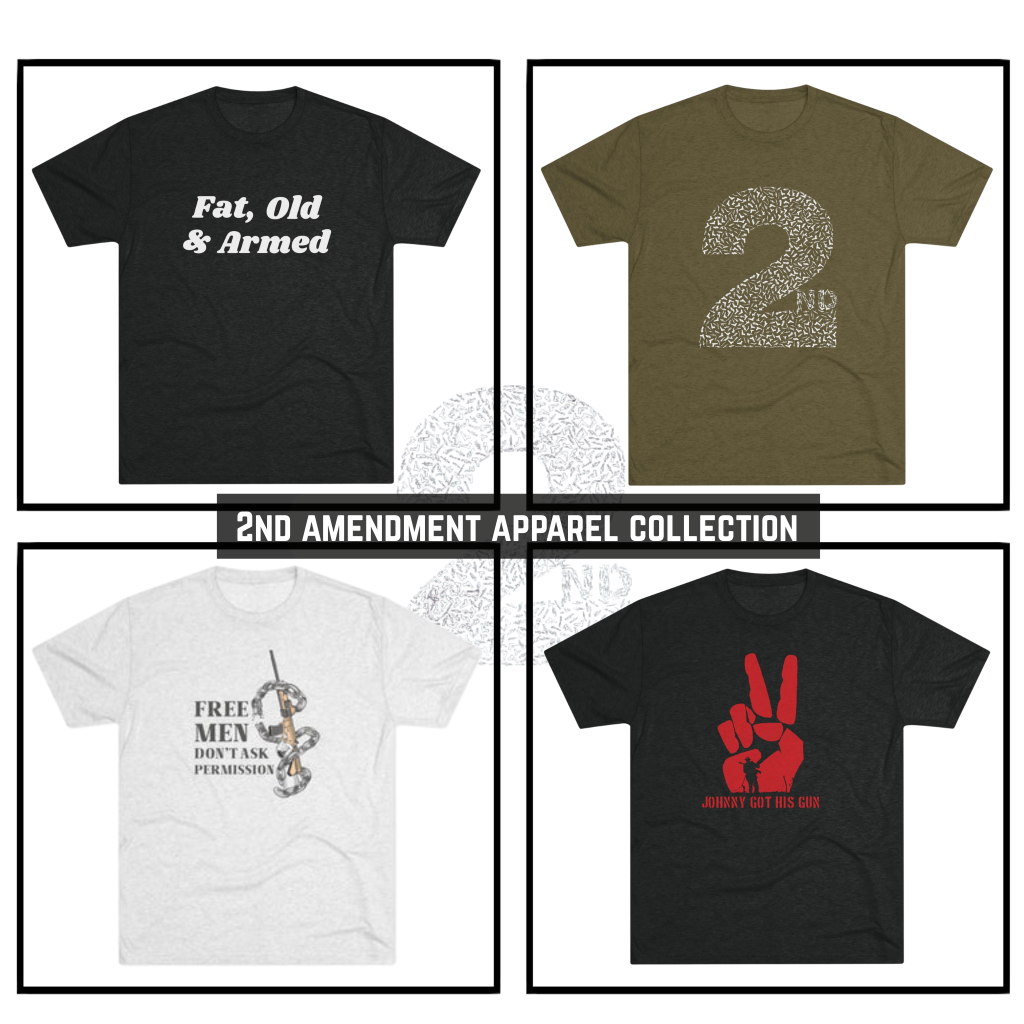 2nd Amendment Collection men's T-shirts featuring pro gun rights designs celebrating the right to bear arms