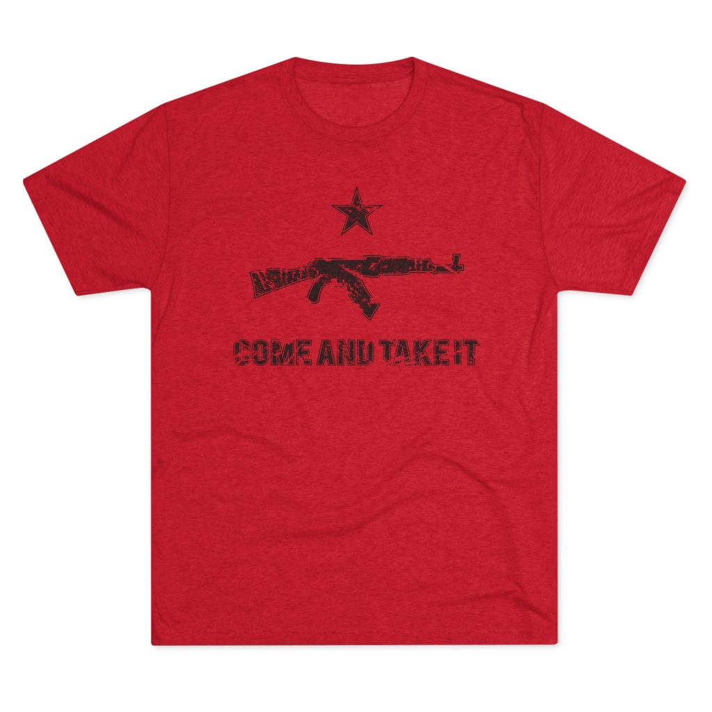 Men's T-shirt featuring the bold 'Come and Take It' slogan defending Second Amendment rights