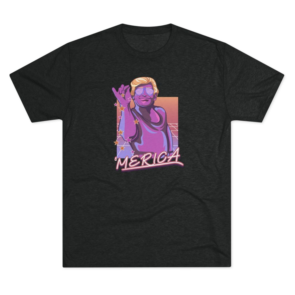 Men's T-shirt featuring a bold Trump 'Merica design celebrating Donald Trump and patriotic American pride